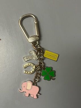Coach Very Rare/Hard to Find Keychain with Pink Elephant & Green Clover Charms